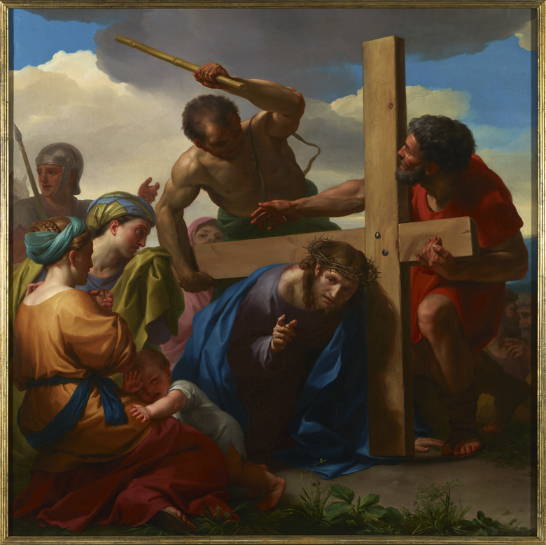 Caída de Cristo con la cruz a cuestas camino del Calvario