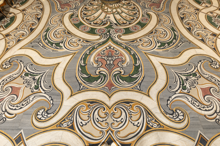 Detalle del pavimento de la Cámara de Carlos III, diseño de Mattia Gasparini, Palacio Real de Madrid, Patrimonio Nacional, © Foto: Mario Sedeño