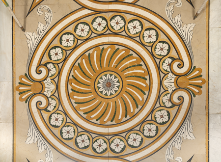 Detalle del pavimento del Gabinete de Porcelana de Carlos III, Palacio Real de Madrid, Patrimonio Nacional, © Foto: Mario Sedeño
