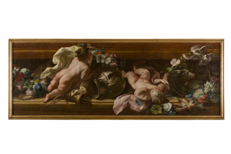 Imagen sobre: Putti con guirnalda de flores