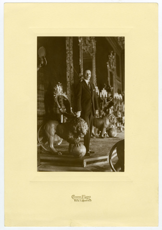 Alfonso XIII in the Throne Room of the Royal Palace in Madrid, Celedonio P. López, h. 1916, 10141745, AGP, Patrimonio Nacional