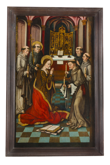 Imagen sobre: Santa Clara de Asís recibiendo el hábito de su orden