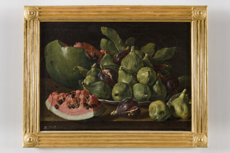 Imagen sobre: Bodegón con plato con higos y brevas y sandía