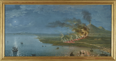 Imagen sobre: Vista nocturna del Vesubio en erupción