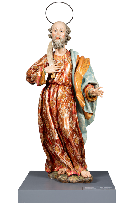 San Bartolomé, después de la restauración. Madera tallada y policromada, 1680-1720, inv. 00610485, Patrimonio Nacional, Foto: Adriana Herans Pérez