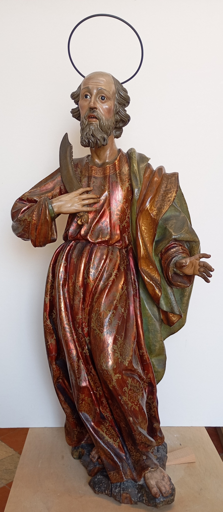 San Bartolomé, antes de la restauración. Madera tallada y policromada, 1680-1720, inv. 00610485, Patrimonio Nacional, Foto: Adriana Herans Pérez