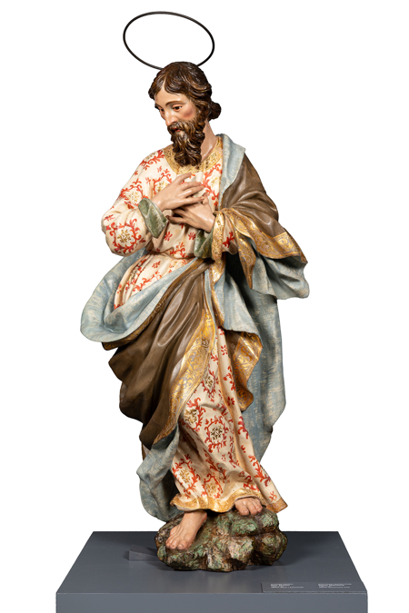 San Mateo, después de la restauración. Madera tallada y policromada, 1680-1720, inv. 00610477, Patrimonio Nacional. Foto: Héctor Pérez