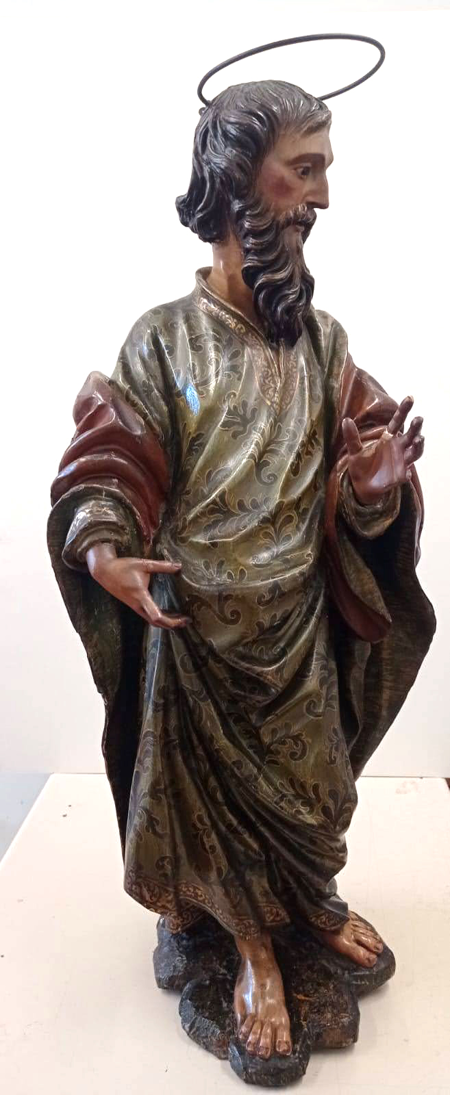 San Felipe, antes de la restauración. Madera tallada y policromada, 1680-1720, inv. 00610478, Patrimonio Nacional