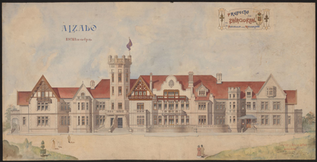 Proyecto de Palacio Real en la península de la Magdalena: alzado, Javier González Riancho; Gonzalo Bringas, 1908, P00005971, AGP, Patrimonio Nacional