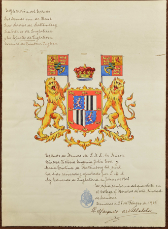 Escudo de Armas de su Alteza Real la princesa Victoria Eugenia, 26 de febrero de 1906, ARCH3/CART/20 (38), Real Biblioteca, Patrimonio Nacional