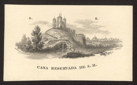 His Majesty’s Private House [in the Royal Site of the Buen Retiro], Visiting card, Fernando Brambila and Blas Ametller, ca 1819-1833, sign. GRAB/445 (17) B, Real Biblioteca, Patrimonio Nacional