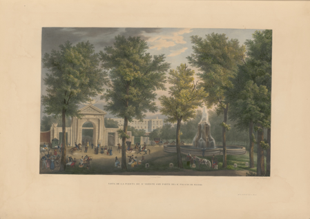 View of the Puerta de San Vicente with Part of the Royal Palace of Madrid, Fernando Brambila, Andreas Pic de Leopold, José Madrazo and Real Establecimiento Litográfico, 1832, sign. INF/6060 (lám. 1), Real Biblioteca, Patrimonio Nacional