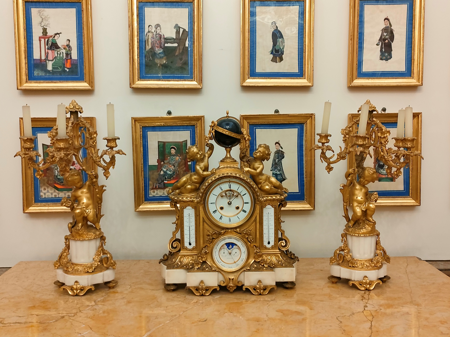 Reloj de sobremesa con guarnición, Achille Brocot y Jean Battista Delettrez, h. 1855, inv. 19001304, Patrimonio Nacional